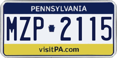 PA license plate MZP2115