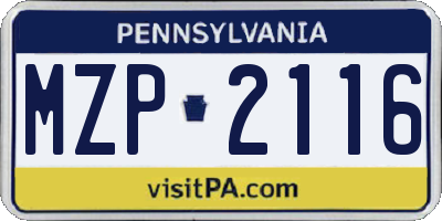 PA license plate MZP2116