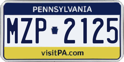 PA license plate MZP2125