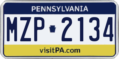 PA license plate MZP2134