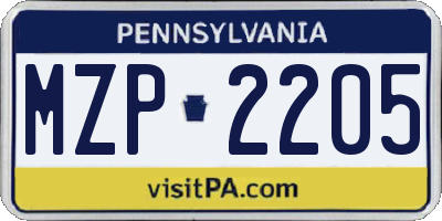 PA license plate MZP2205