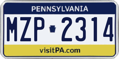 PA license plate MZP2314