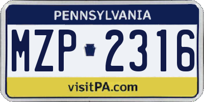 PA license plate MZP2316
