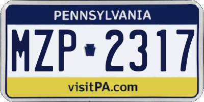 PA license plate MZP2317