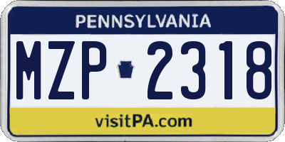 PA license plate MZP2318