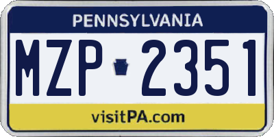 PA license plate MZP2351