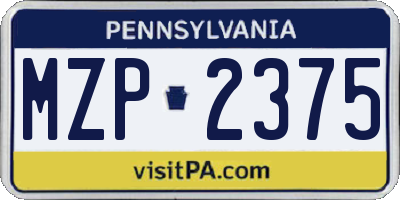 PA license plate MZP2375