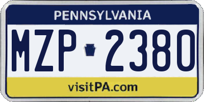PA license plate MZP2380