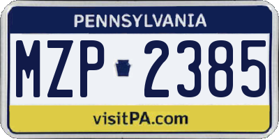 PA license plate MZP2385