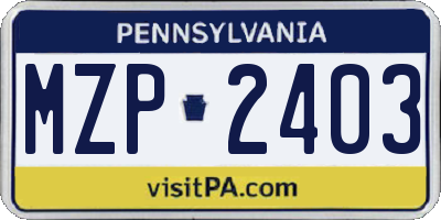 PA license plate MZP2403