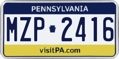 PA license plate MZP2416