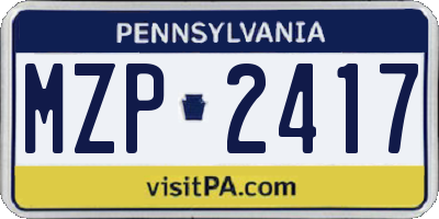 PA license plate MZP2417