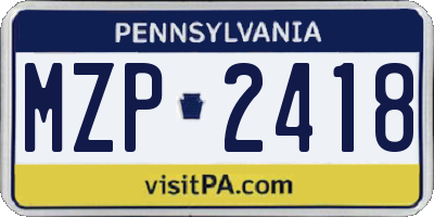 PA license plate MZP2418