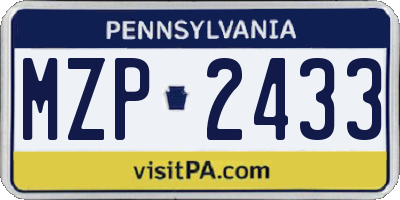 PA license plate MZP2433