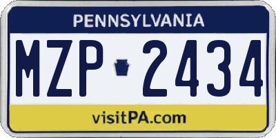 PA license plate MZP2434