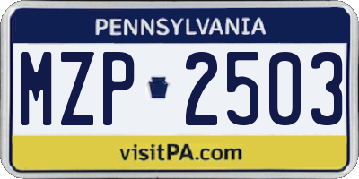 PA license plate MZP2503