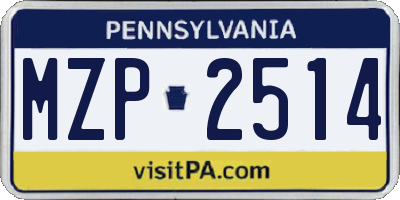 PA license plate MZP2514