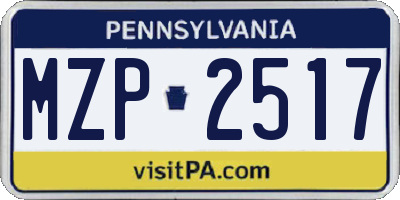 PA license plate MZP2517