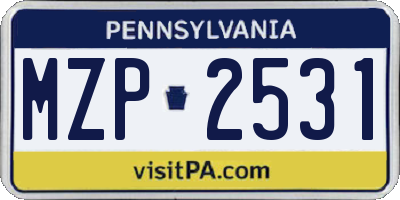 PA license plate MZP2531