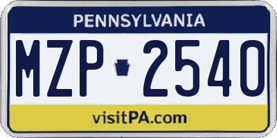 PA license plate MZP2540