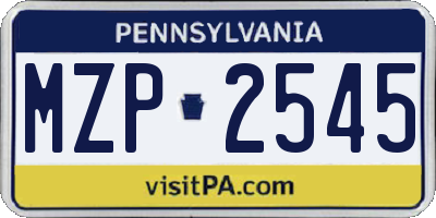 PA license plate MZP2545