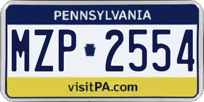 PA license plate MZP2554