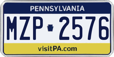 PA license plate MZP2576
