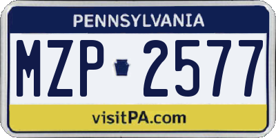 PA license plate MZP2577