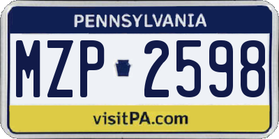 PA license plate MZP2598