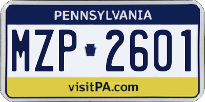 PA license plate MZP2601