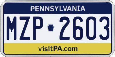 PA license plate MZP2603