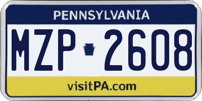 PA license plate MZP2608