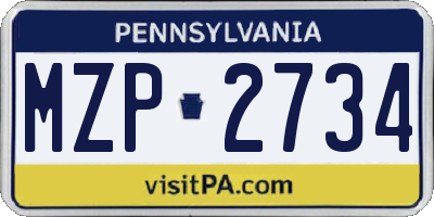 PA license plate MZP2734