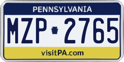 PA license plate MZP2765