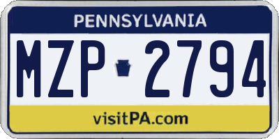 PA license plate MZP2794