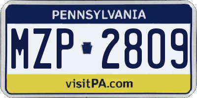 PA license plate MZP2809