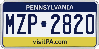 PA license plate MZP2820