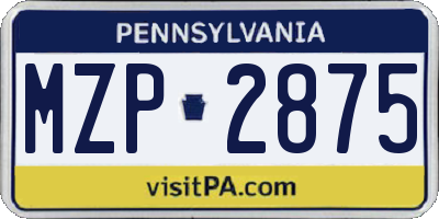 PA license plate MZP2875