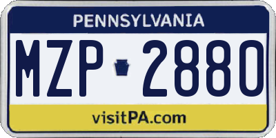 PA license plate MZP2880
