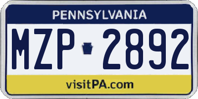 PA license plate MZP2892