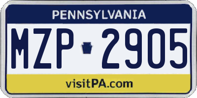PA license plate MZP2905