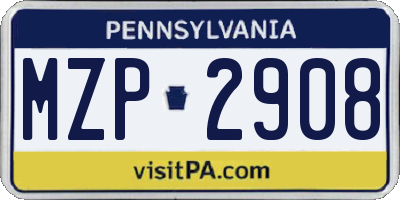 PA license plate MZP2908