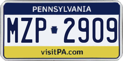 PA license plate MZP2909
