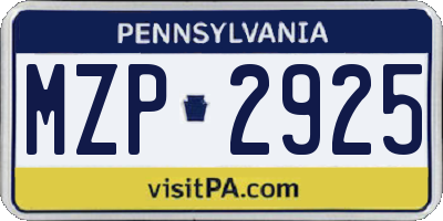 PA license plate MZP2925