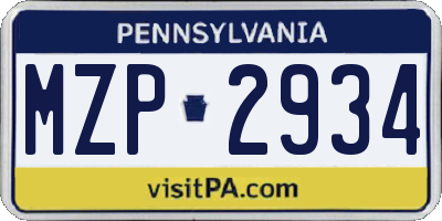 PA license plate MZP2934