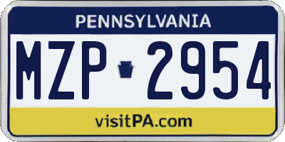 PA license plate MZP2954