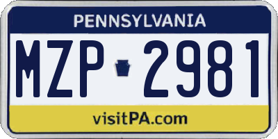 PA license plate MZP2981