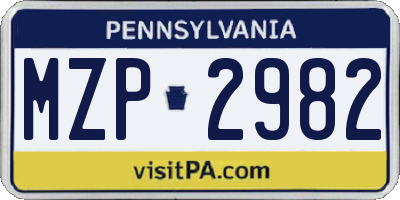 PA license plate MZP2982