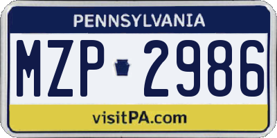 PA license plate MZP2986