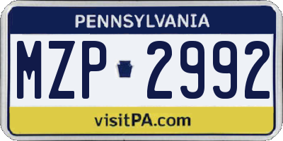 PA license plate MZP2992